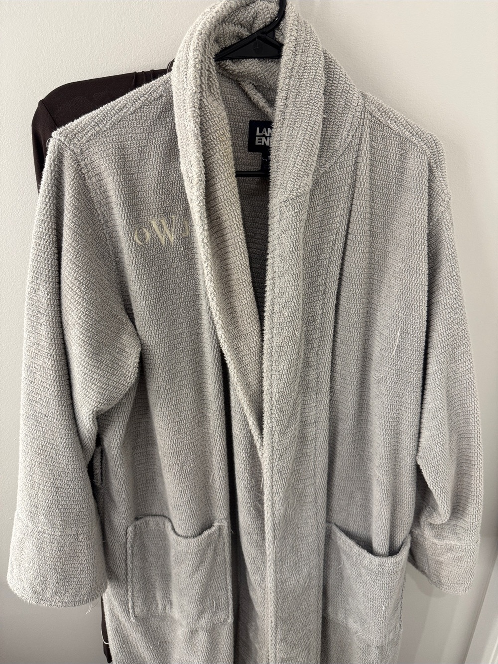 Lands' End Shawl-Collar Terry Robe in Light Gray
